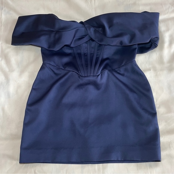 House of CB- NURUL Navy Satin Draped Strapless Dress Size XL Mini - Picture 3 of 12
